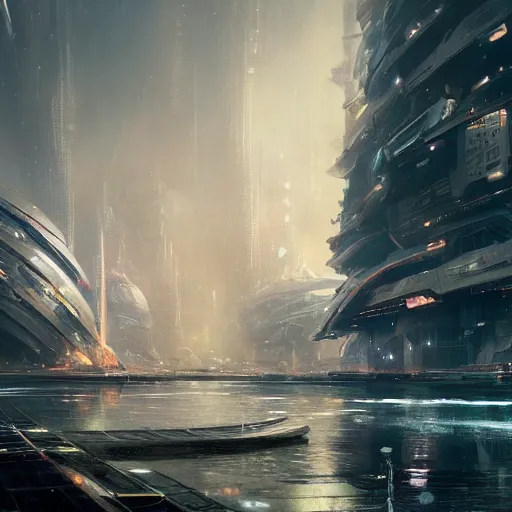 Image similar to an aquatic city with new energy system, scifi art by Jan Urschel and Greg Rutkowski, 4k