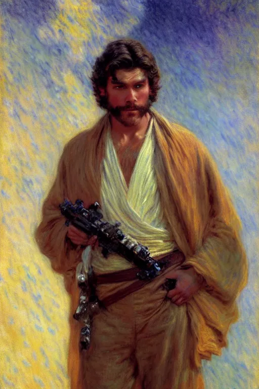 Prompt: attractive male, star wars, painting by, gaston bussiere, craig mullins, j. c. leyendecker, claude monet