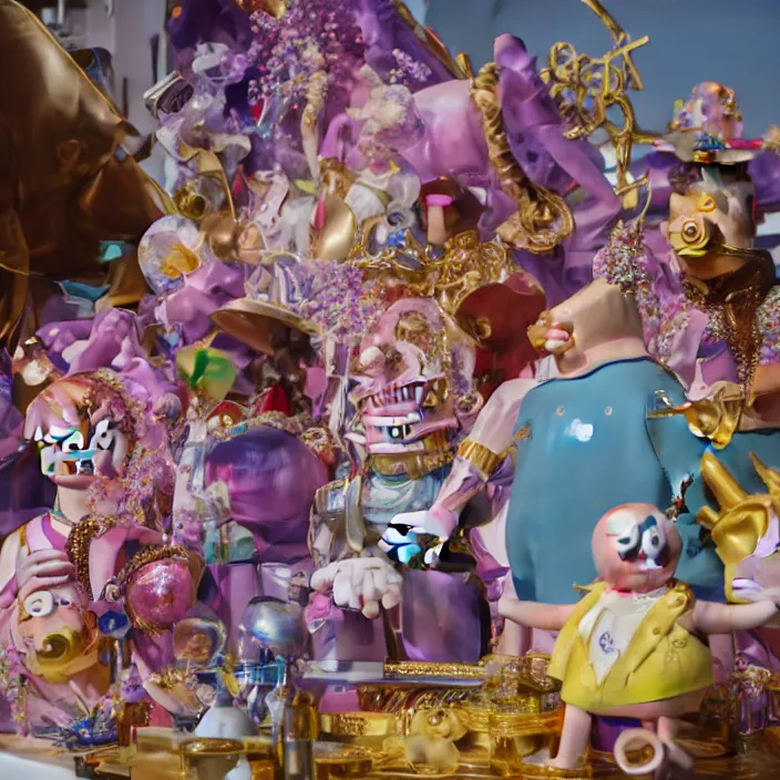 Image similar to jeff koons hip hop bauhaus style street sharks sailor moon wearing diamond grillz and a ton of bussdown iced gold bling in wallace & gromit strata - cut claymation, ultra realistic, concept art, intricate details, serious, highly detailed, photorealistic, octane render, 8 k, unreal engine, art by alphonse mucha