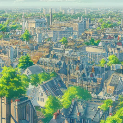 Image similar to A beautiful painting of London ,Anime ,nature ,illustration, Nature wallpaper, Bright and airy, Aerial, Makoto shinkai ,Trending on artstation