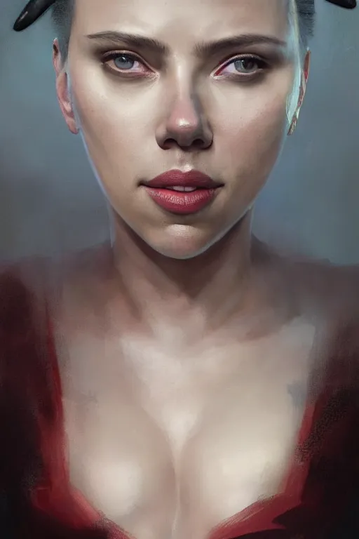 Prompt: a fancy portrait of a Scarlett Johansson with horns by Greg Rutkowski, Sung Choi, Mitchell Mohrhauser, Maciej Kuciara, Johnson Ting, Maxim Verehin, Peter Konig, final fantasy , mythical, 8k photorealistic, cinematic lighting, HD, high details, atmospheric,