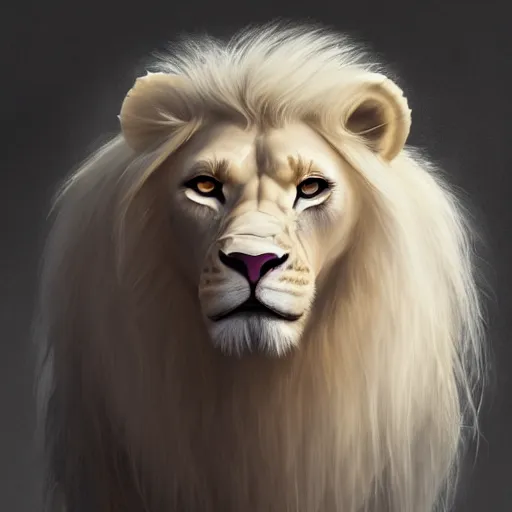 Image similar to a beautfiul aesthetic commission portrait of a anthro albino lion looking at the sky worried,attractive beautiful face,detailes face,expression,natural lighting,fantasy art,deviantart,artstation,character design by charles bowater,ross tran,4k,photorealistic,heaven-like,greg rutkowski