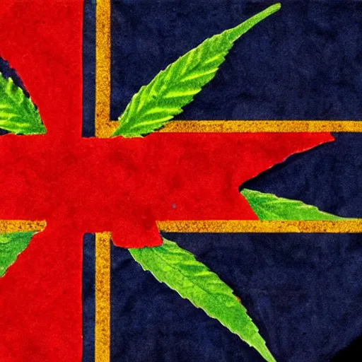 Image similar to cannabis leaf on the aboriginal australian flag with a dark blue patch and the white stars southern cross