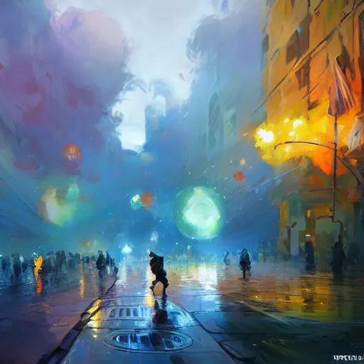 Image similar to acrylic painting, impressionism and expressionism, strong emotional impact, bold pastel colors, expressive brushstrokes, overall sense of movement in the composition. a warp drive hitting infinite density, by andreas rocha, trending on artstation