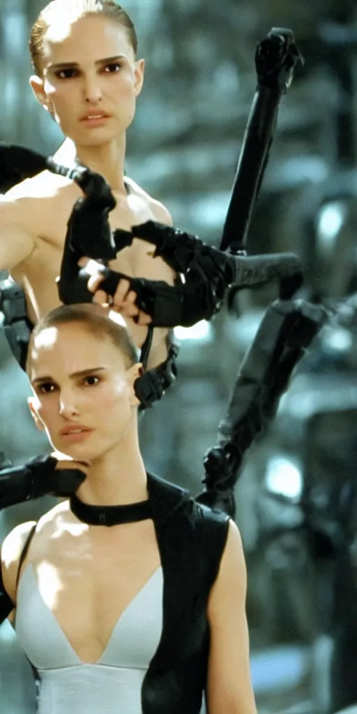 Prompt: bold natalie portman in matrix fighting scene