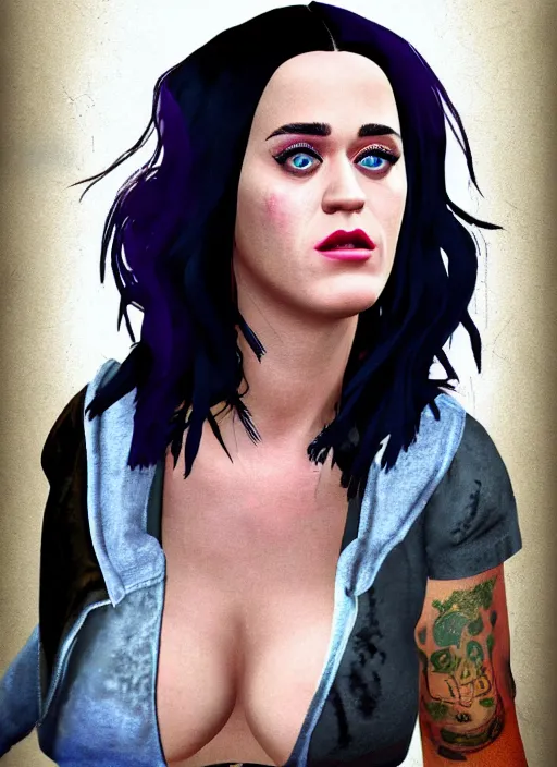 Prompt: Homeless portrait of Katy Perry, in GTA V, Stephen Bliss