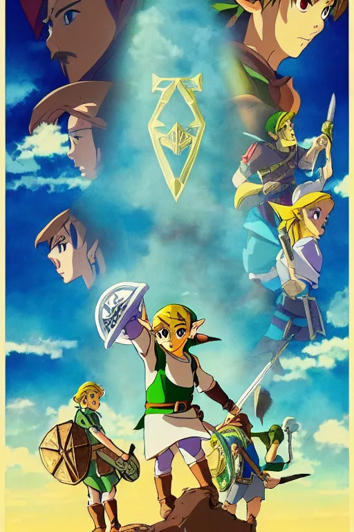 Image similar to Movie poster of Zelda : Link to the Past , Highly Detailed, Dramatic, A master piece of storytelling, by Studio Ghibli, 8k, hd, high resolution print