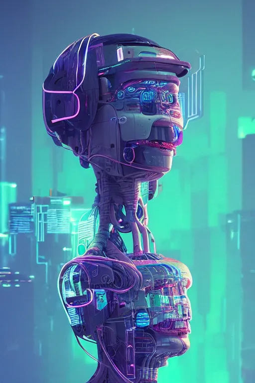 Prompt: a robot with chives on his head, cyberpunk art by Mike Winkelmann and beeple, by Filip Honda, trending on cgsociety, panfuturism, made of chives, glitch art, rendered in cinema4d,