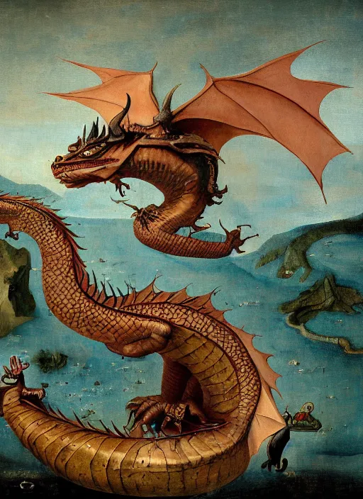 Prompt: dragon painted by hieronymus bosch, detailed digital art, trending on Artstation