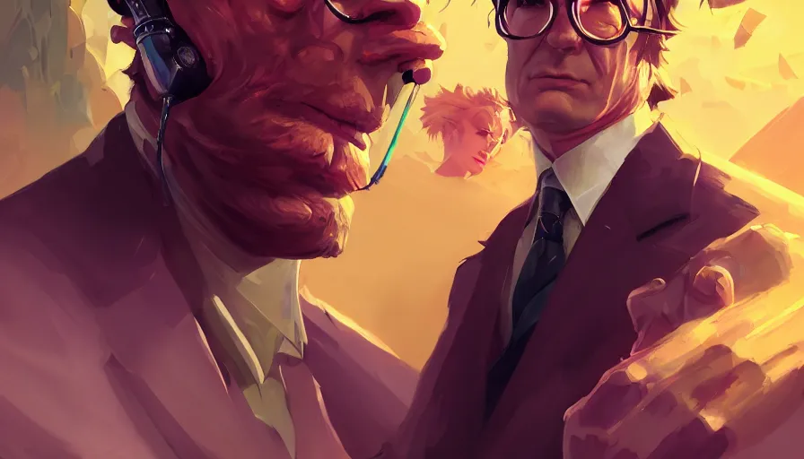 Prompt: portrait of saul goodman alone as a secret agent, league of legends champion splash art, in - frame, photorealistic facial features, right side composition, art by pete mohrbacher and guweiz and ilya kuvshinov, highly detailed, intricate, sharp focus, unreal engine 5, 4 k uhd