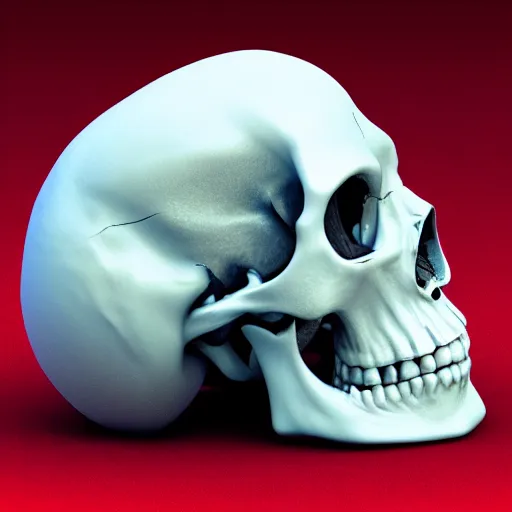 Prompt: a porcelain human skull, highly detailed, global illumination, ray tracing, blue cracks, ornate