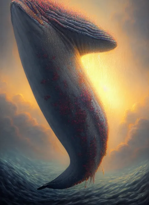 Prompt: serene giant whale, corals, seaweed, extremly detailed digital painting, vibrant colors, in the style of tomasz alen kopera and fenghua zhong and peter mohrbacher, mystical colors, rim light, beautiful lighting, 8 k, stunning scene, raytracing, octane, trending on artstation