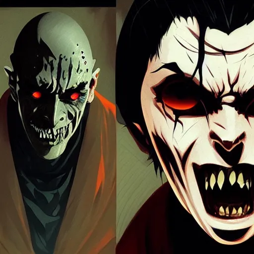 Image similar to scary vampire priest, evil, closeup, cinematic, powerful, super detailed and intricate, by koson ohara, by darwyn cooke, by greg rutkowski, by satoshi kon