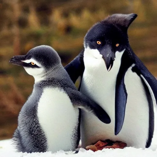 Image similar to The worlds cutest!!! wolf and cutest!!! penguin