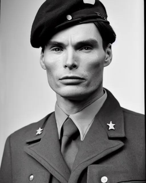 Image similar to cillian murphy in a world war ii uniform, black and white film photography