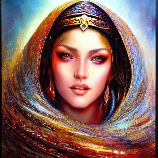 Image similar to a beautiful arabian woman by karol bak, ayami kojima, artgerm, arabian beauty, blue eyes, smile, concept art, fantasy