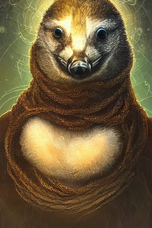 Image similar to portrait of sandpiper badger foreteller physically accurate, moody dynamic lighting, very very intricate, very very elegant, highly detailed, digital painting, artstation, in the style of Rob Lefield and Dan Mumford , trending on artstation, digital art,surrealism ,macro,blueprint ,vaporwave ,