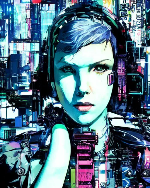 Image similar to photo of cyberpunk millie bobby brown by yoji shinkawa