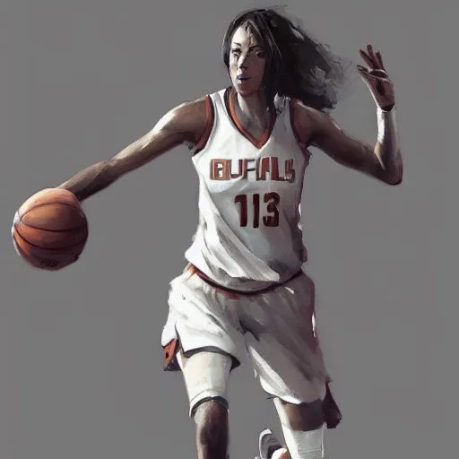 Image similar to painting of an woman basketball player, greg rutkowski, cg worker artstation