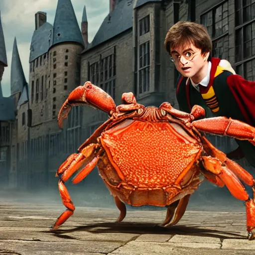 Prompt: harry potter boxing against a giant crab, cinematic shot, realism, 4 k, award winning photograph