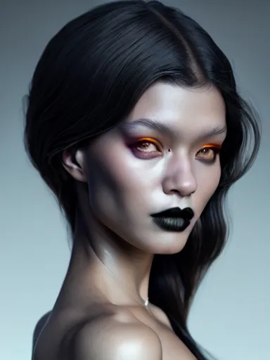 Image similar to black magic woman : : illustrated by artgerm, moebius, tooth wu : : quixel megascans, ray - tracing, redshift render, 8 k, insanely detailed and intricate, elegant, design, weta digital, wlop, artstation, imaginefx, photorealism, character design : : gothic, dark fantasy