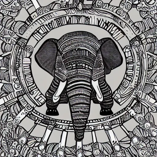 Prompt: the duke of elephants leading his herd, illustration, intricate