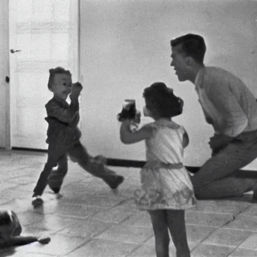 Image similar to a 1960 photo of a poltergeist attack family