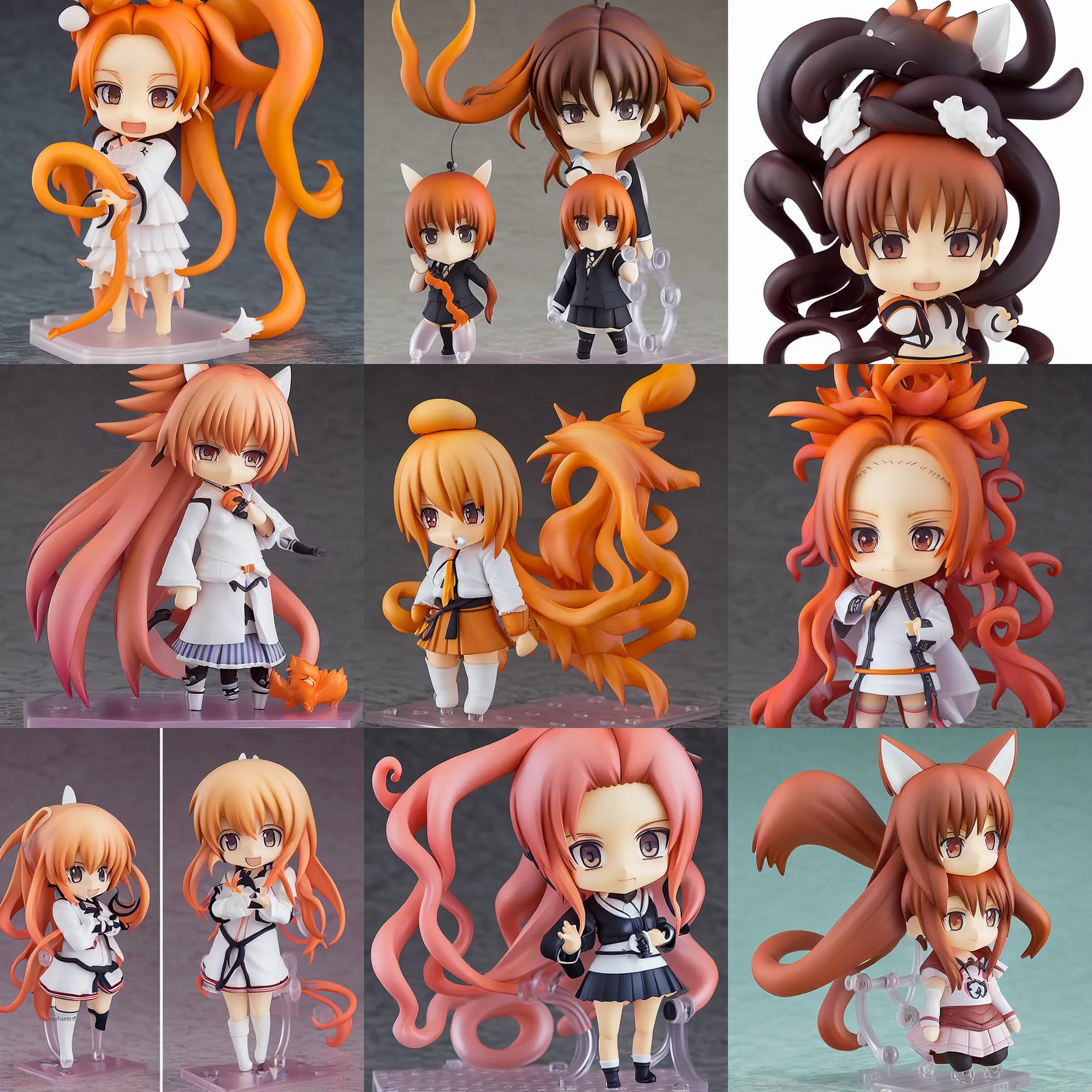 Prompt: An anime Nendoroid of Kitsune with tentacles for hair, figurine, detailed product photo