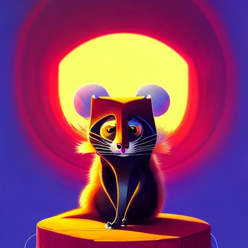 Image similar to curved perspective, extreme narrow, extreme fisheye, digital art of a marten animal cartoon character wearing a wig a jewlery by anton fadeev from nightmare before christmas