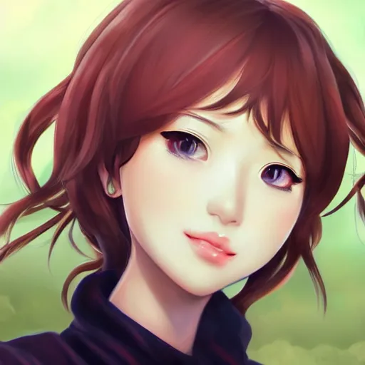 Prompt: portrait of Sayori from DDLC, detailed facial features, optimistic colors, bright eyes, warm smile, delicate, by artgerm