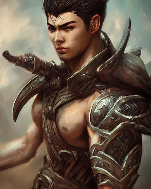 Prompt: portrait of a male warrior, fierce, masculine, ross tran, muted colors, greeneyes!!!!!!!!!!!, highly detailed sculpture, intricate detailed, ommatidia, 8 k, cinematic atmosphere