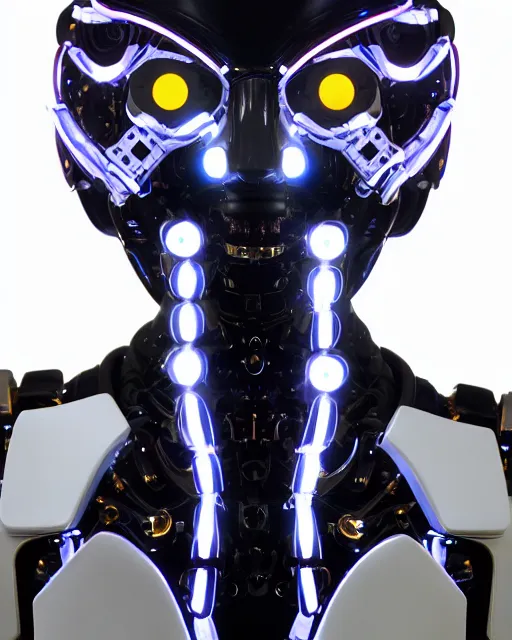 Image similar to beautiful photo of sensual dancer as a cyberpunk mecha humanoid robotic head shoulder parts with straight bright led lights, inside white room, ultra - realistic and detailed, 8 k