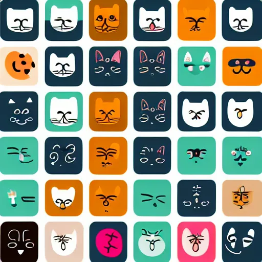 Image similar to icons of the same size, round shape with an image of a 2d cat on a white background, in the same color scheme and style