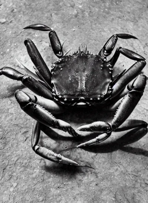 Image similar to a vintage photo of a half-man half-crab creature