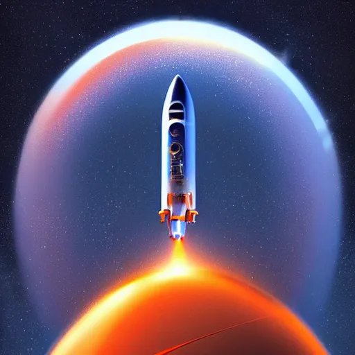 Image similar to Blue V2 rocket in space, tin tin, planet in the style of orange company, intricate, SCI-Fi, movie poster, high detail, digital art by raphael lacoste