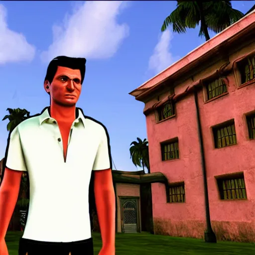 Image similar to tommy vercetti in hogwarts, in style of gta vice city