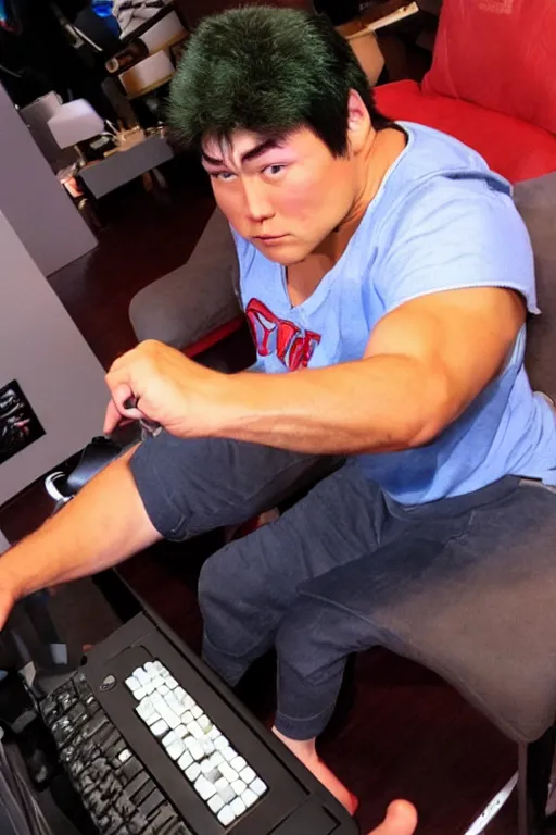 Prompt: Ryu from Street Fighter playing Video Games