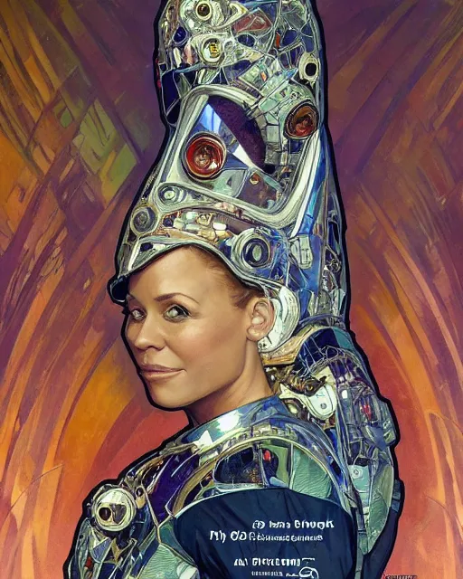 Image similar to portrait of actress Krys Marshall wearing a space suit, intricate, elegant, highly detailed, centered, digital painting, artstation, concept art, smooth, sharp focus, illustration, art by android jones and donato giancola and alphonse mucha