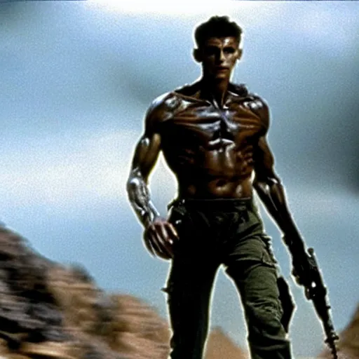 Image similar to tall muscular soldier with rock skin, still from the movie aliens