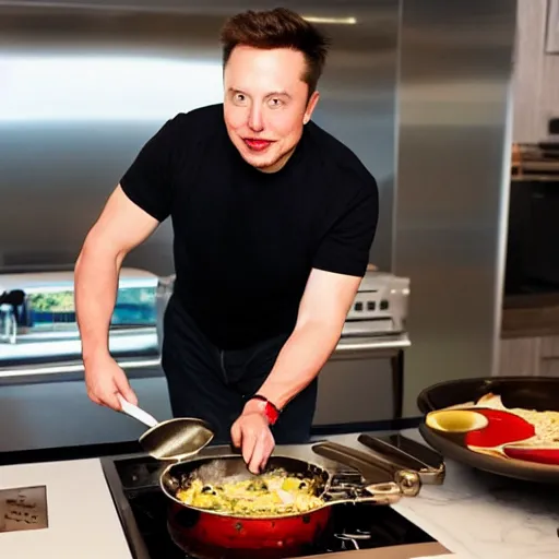Prompt: picture of elon musk wearing sunglasses watching tv while cooking a meal, good lighted photo, sharp details, detailed, hd, hdr