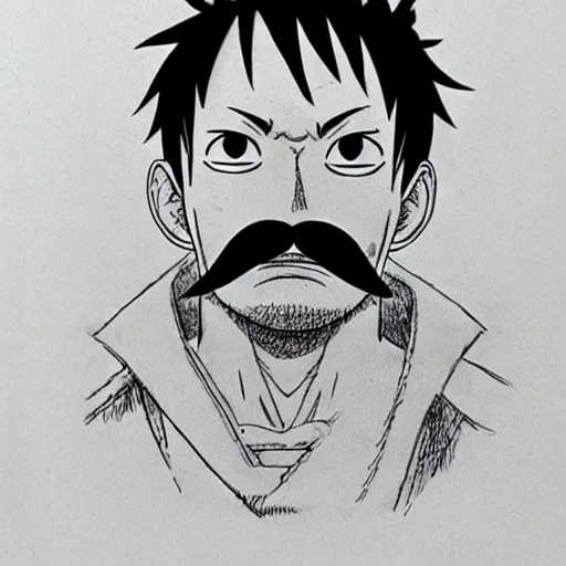 Image similar to luffy with mustache by kim jung gi