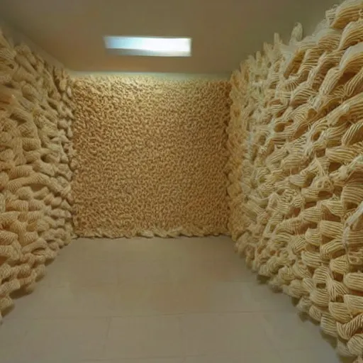 Image similar to a room made entirely of pasta, very detailed