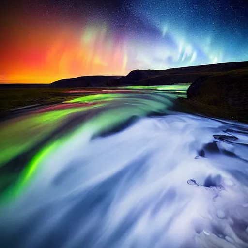 Prompt: iceland astrophotography, beautiful night sky, aurora borealis, award winning photograph, national geographic, van gogh
