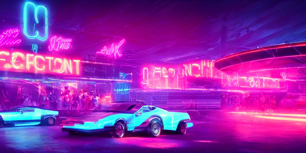 Prompt: The Corruption of Neon Nightclub, outrun, synthwave, 4k, featured on artstation