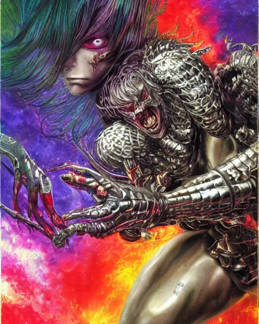 Prompt: realistic detailed image of ultra wrathful rainbow diamond iridescent mega griffith from berserk, depth perception, depth of field, action horror by ayami kojima, neo - gothic, gothic, part by adrian ghenie and gerhard richter. art by kentaro miura. masterpiece