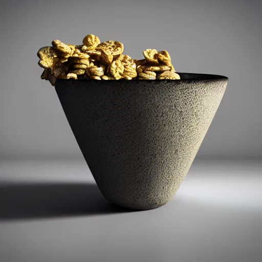 Image similar to brutalist bowl of cereal, 8 k, 3 d octane render, unreal engine