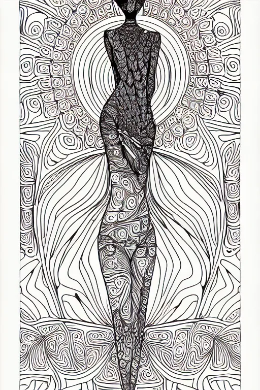 Image similar to abstract women statue ornate luxury fractal color ink drawing line art colouring page, vector, margins, fine lines, centered