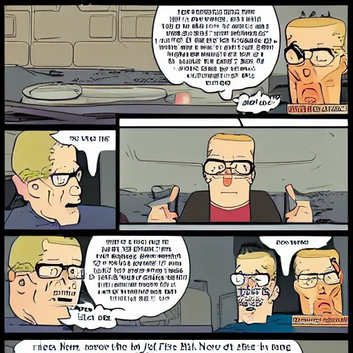 Image similar to comic strip, comic book, hank hill being irresponsible with propane