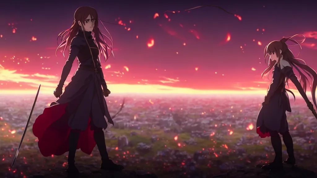 Image similar to emma watson in heavens feel movie, demon slayer, ufotable, kyoani, high quality, artstation, greg rutkowski, cinematic, city background, night time, rooftop, fate stay night, unlimited blade works, greg rutkowski, high resolution, dynamic pose, close up, street clothes, action, anime, high angle, sakuga