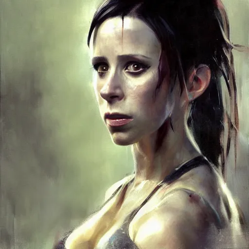 Image similar to jennifer love hewitt as tifa, jeremy mann painting
